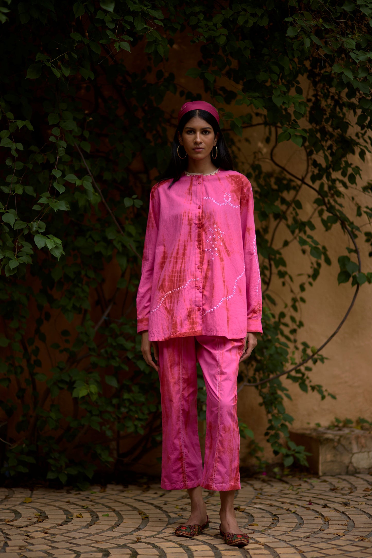 Pink Cotton Placement Bandhani Co-ord Set