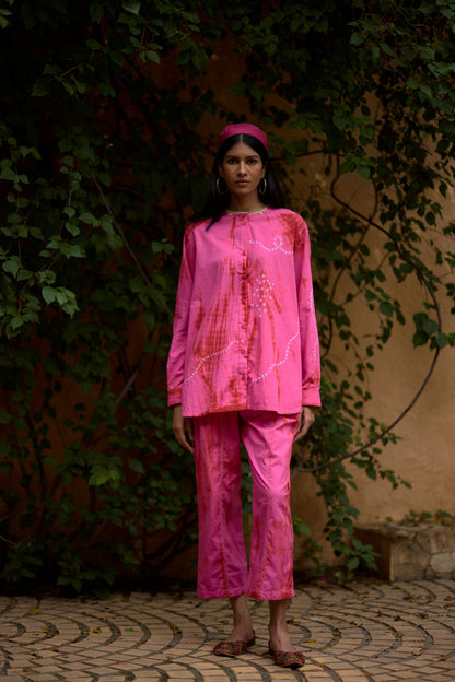 Pink Cotton Placement Bandhani Co-ord Set