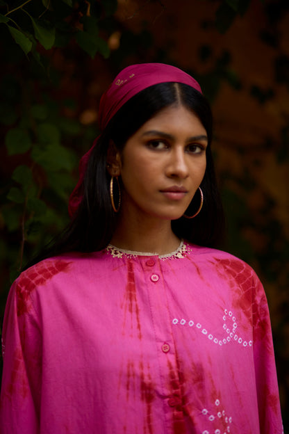 Pink Cotton Placement Bandhani Co-ord Set