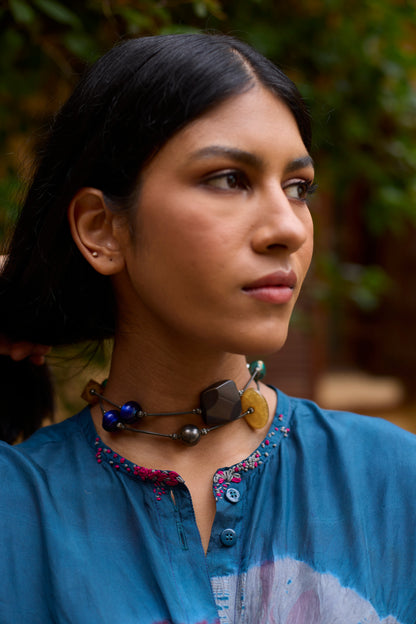 Teal Pure Silk Tie-Dye with Handwork Tunic Set