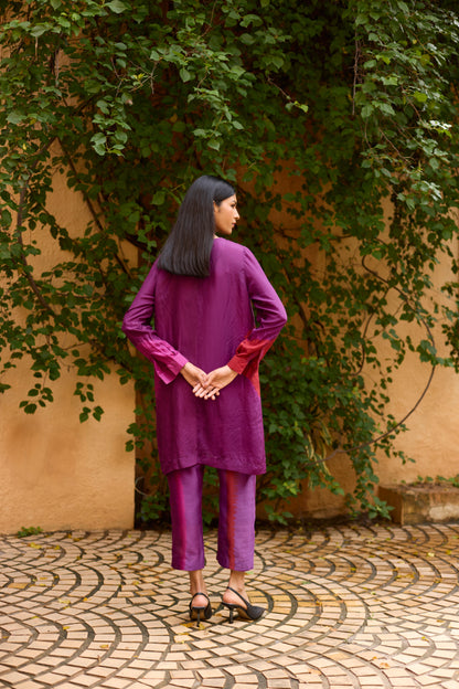 Purple Pure Silk Tie-Dye With Handwork Tunic Set
