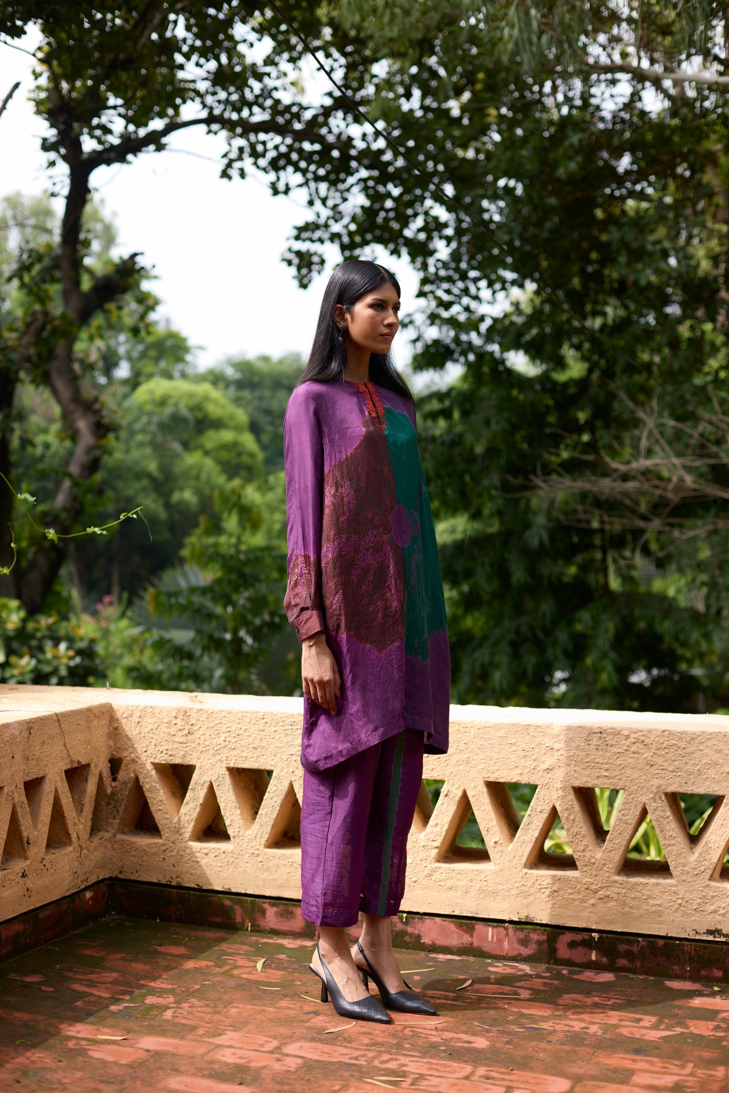 Lavender Pure Silk Tie-Dye Handwork Tunic Set