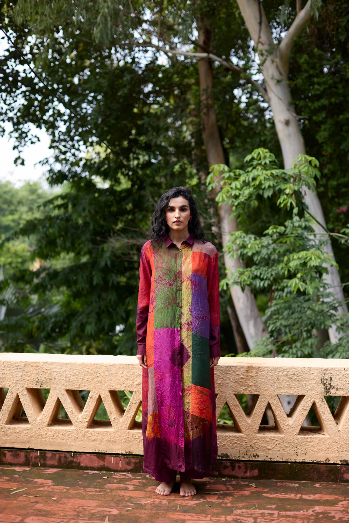 Multicolor Silk Tie-Dye & Patchwork Tunic Set
