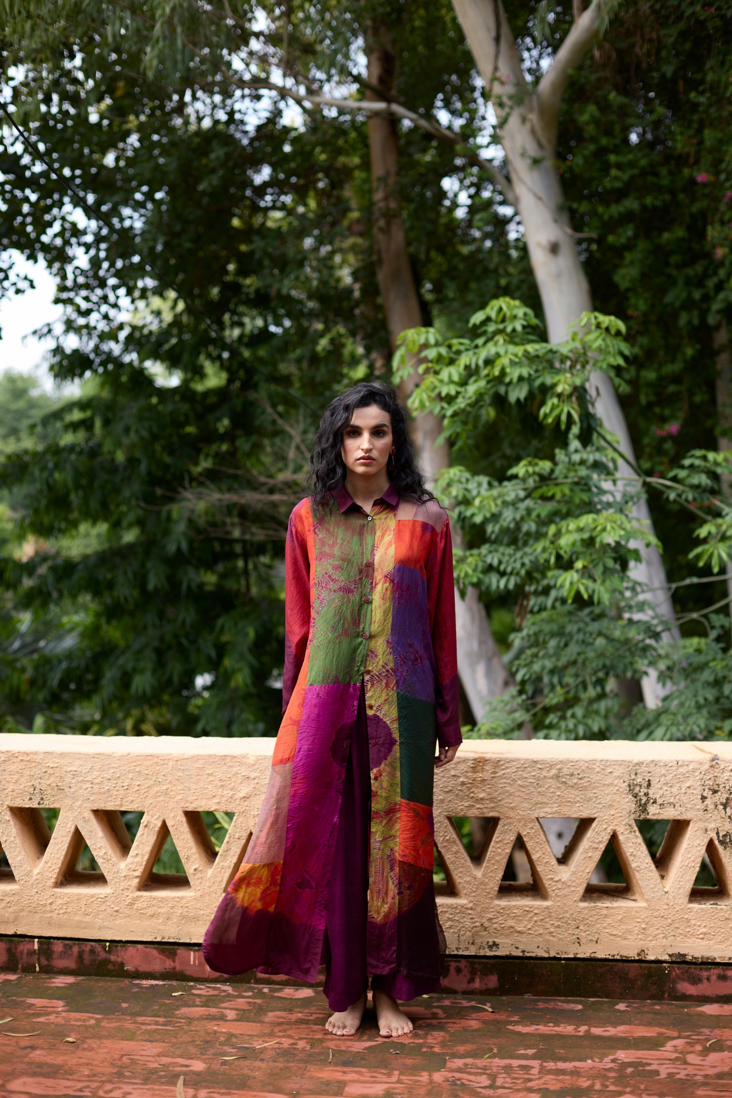 Multicolor Silk Tie-Dye & Patchwork Tunic Set