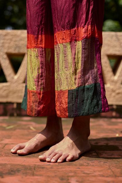 Mustard & Maroon Silk Ombre Dyed Tunic Set