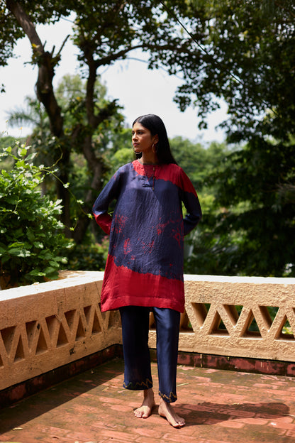 Red Blue Tie Dyed Tunic Set