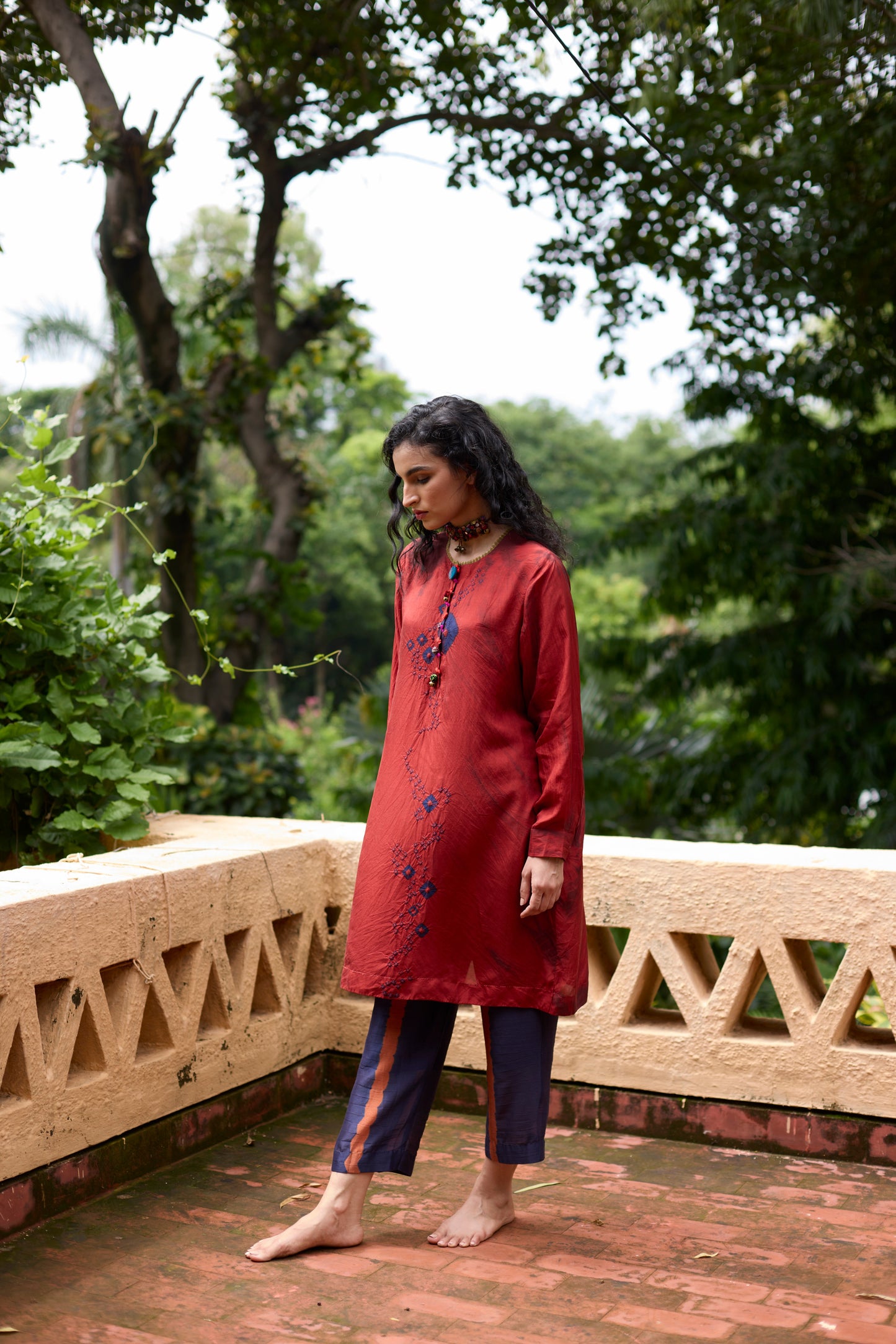Orange Pure Silk Tie-Dye with Handwork Kurta Set