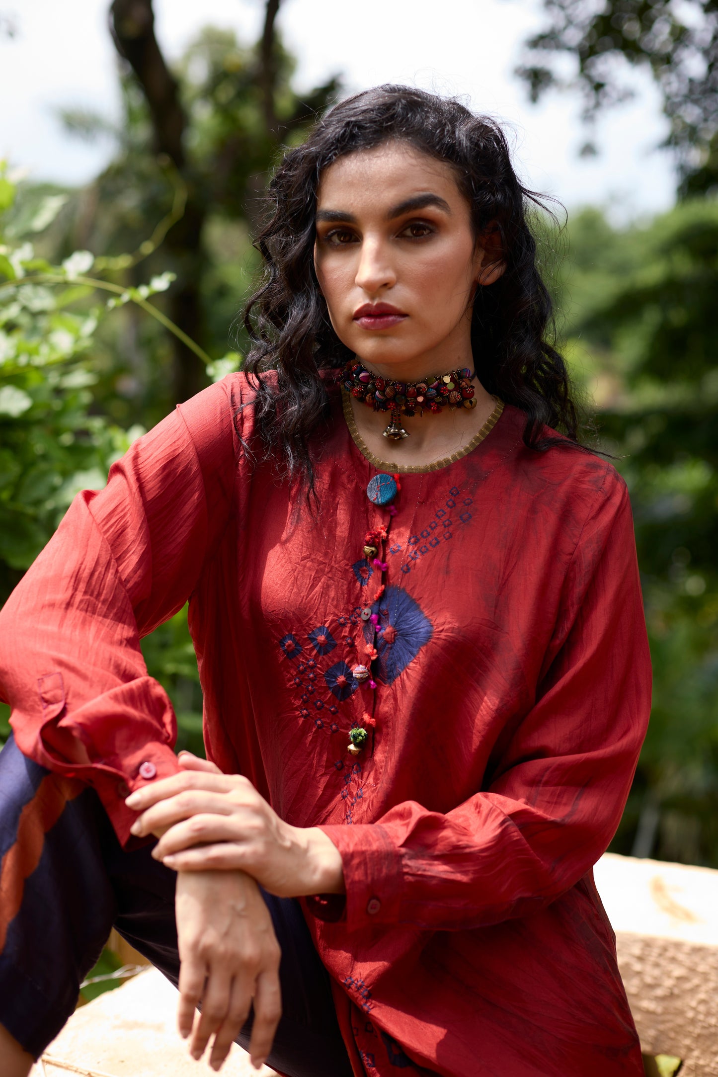 Orange Pure Silk Tie-Dye with Handwork Kurta Set