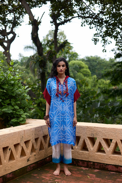 Light Blue Silk Bandhani Ombre Dyed Kurta Set