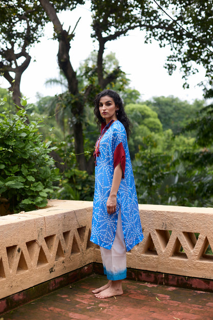 Light Blue Silk Bandhani Ombre Dyed Kurta Set