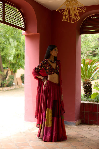 Multicolor Silk Overdyed & Embroidered Lehenga Set