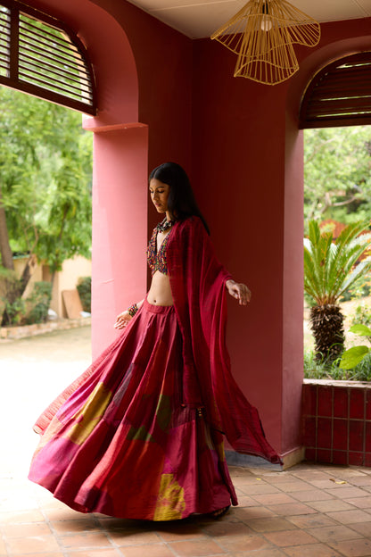 Multicolor Silk Overdyed & Embroidered Lehenga Set