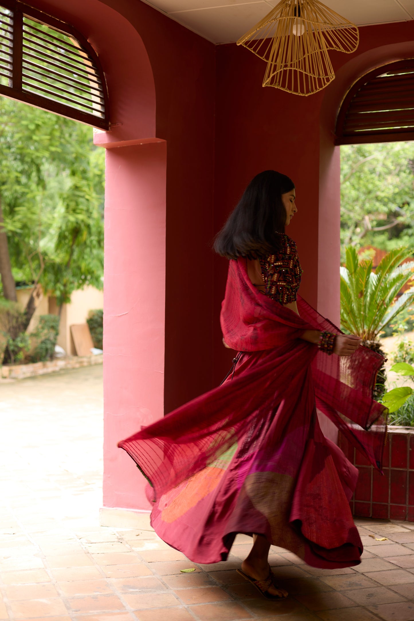 Multicolor Silk Overdyed & Embroidered Lehenga Set