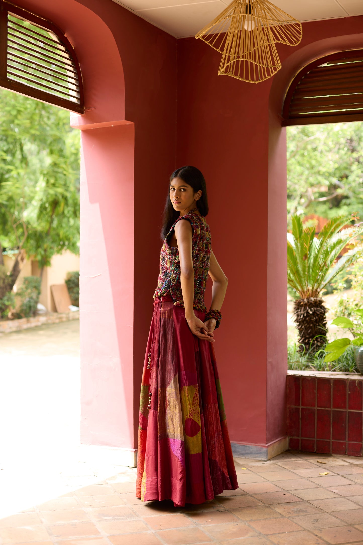 Multicolor Silk Patchwork Dyed Jacked Lehenga Set