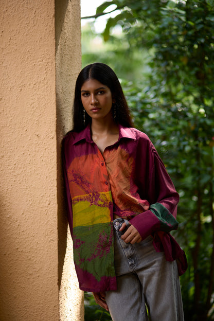 Multicolor Pure Silk Tie-Dye Panelled Shirt