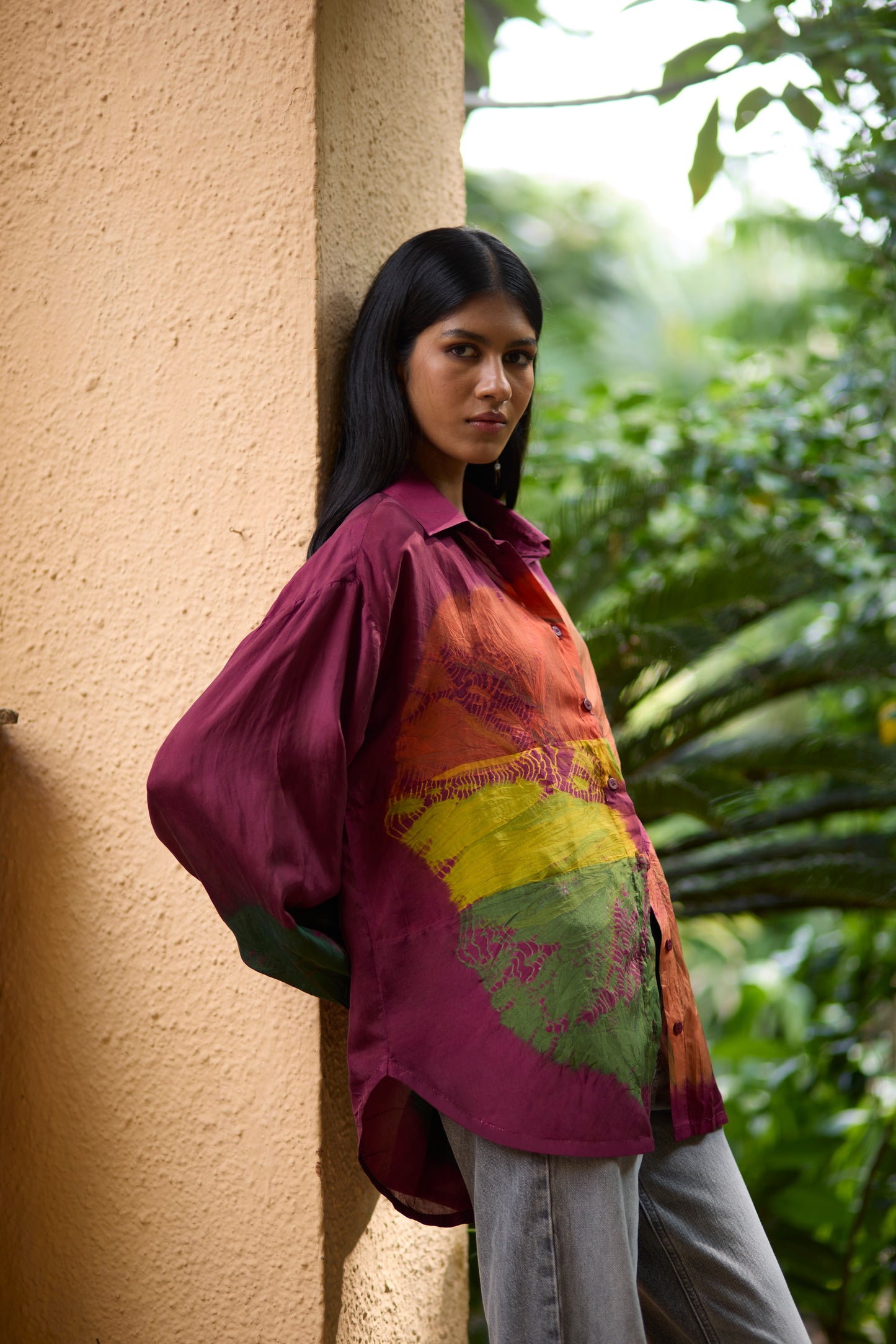 Multicolor Pure Silk Tie-Dye Panelled Shirt