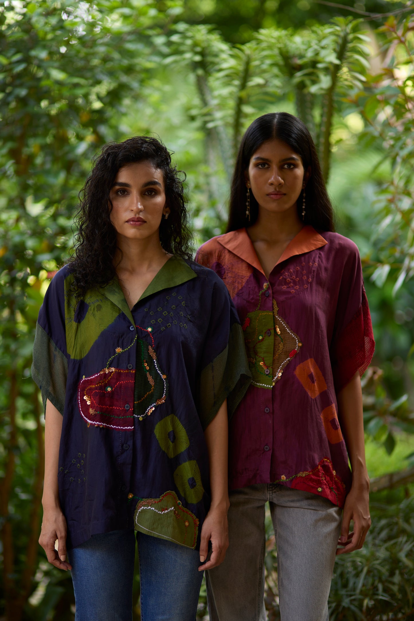 Blue Pure Silk Placement Bandhani Kaftan Shirt