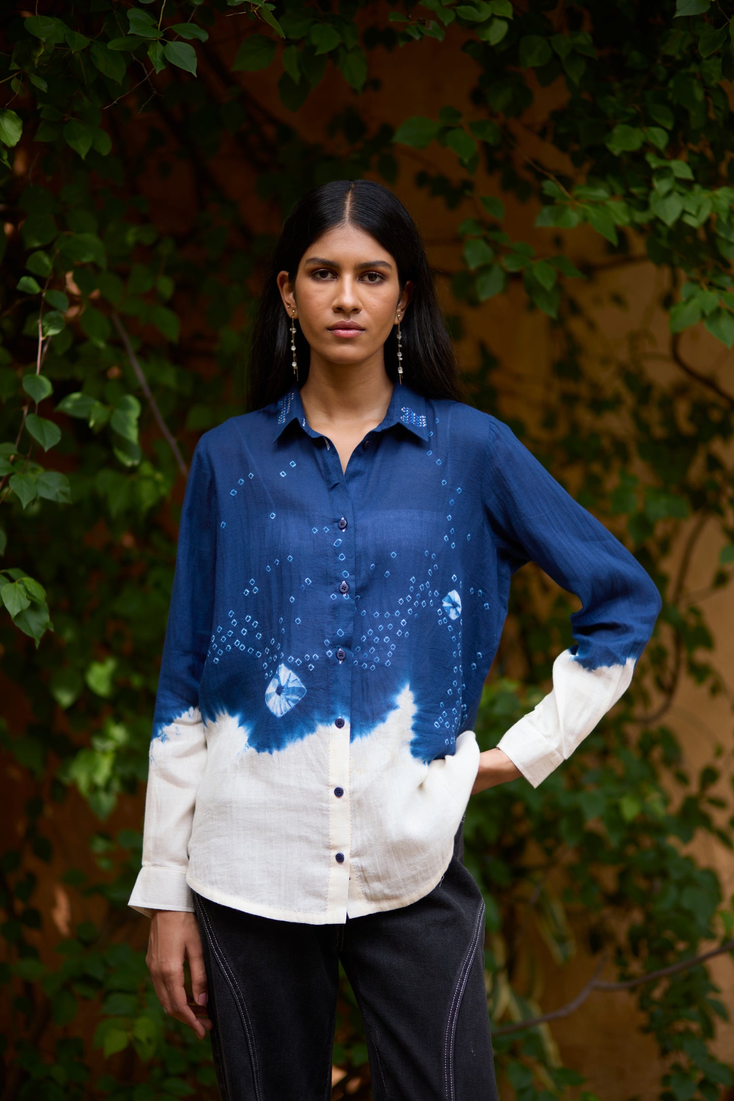 Blue & White Bandhani Ombre Cotton Shirt