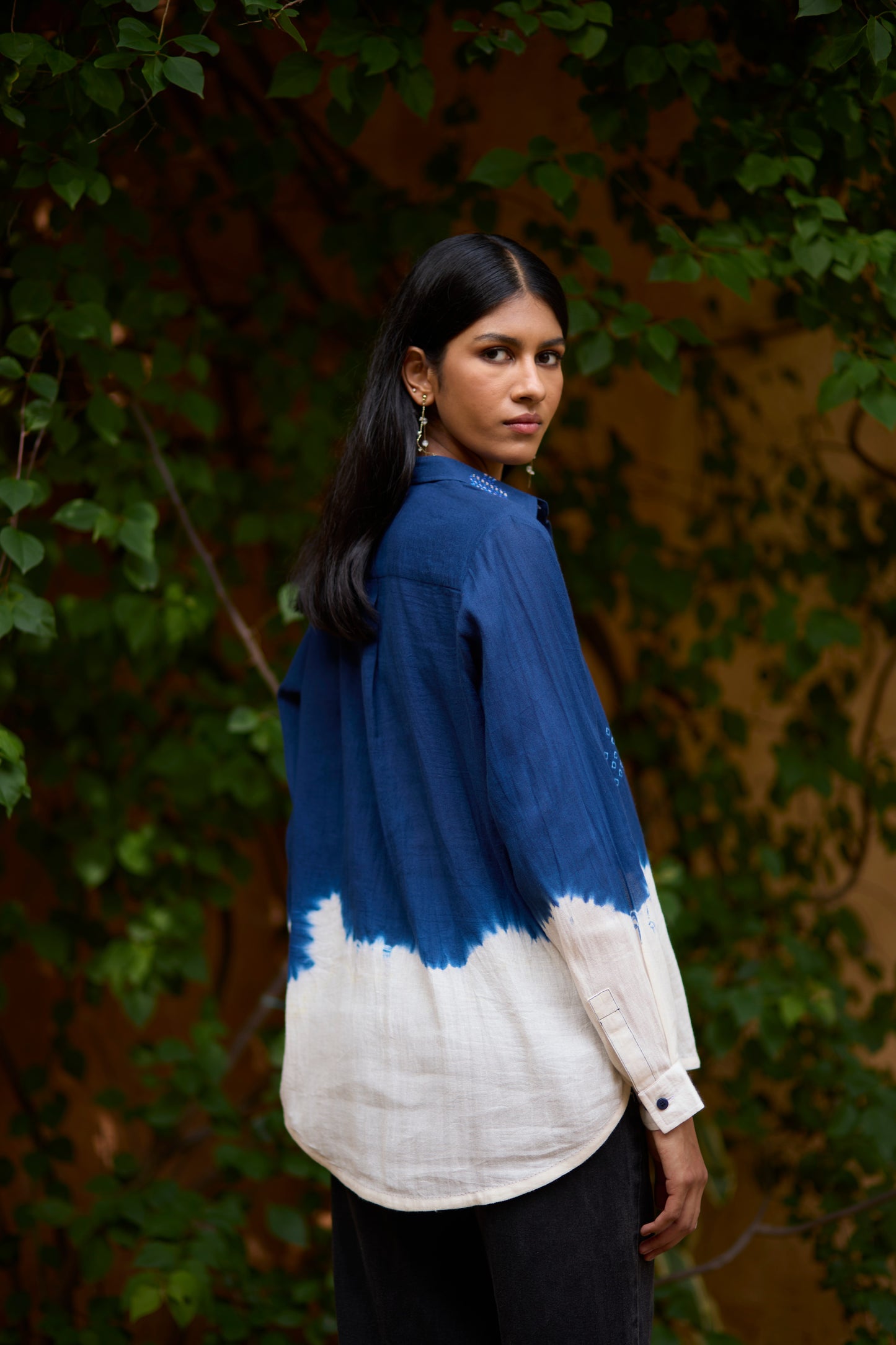 Blue & White Bandhani Ombre Cotton Shirt