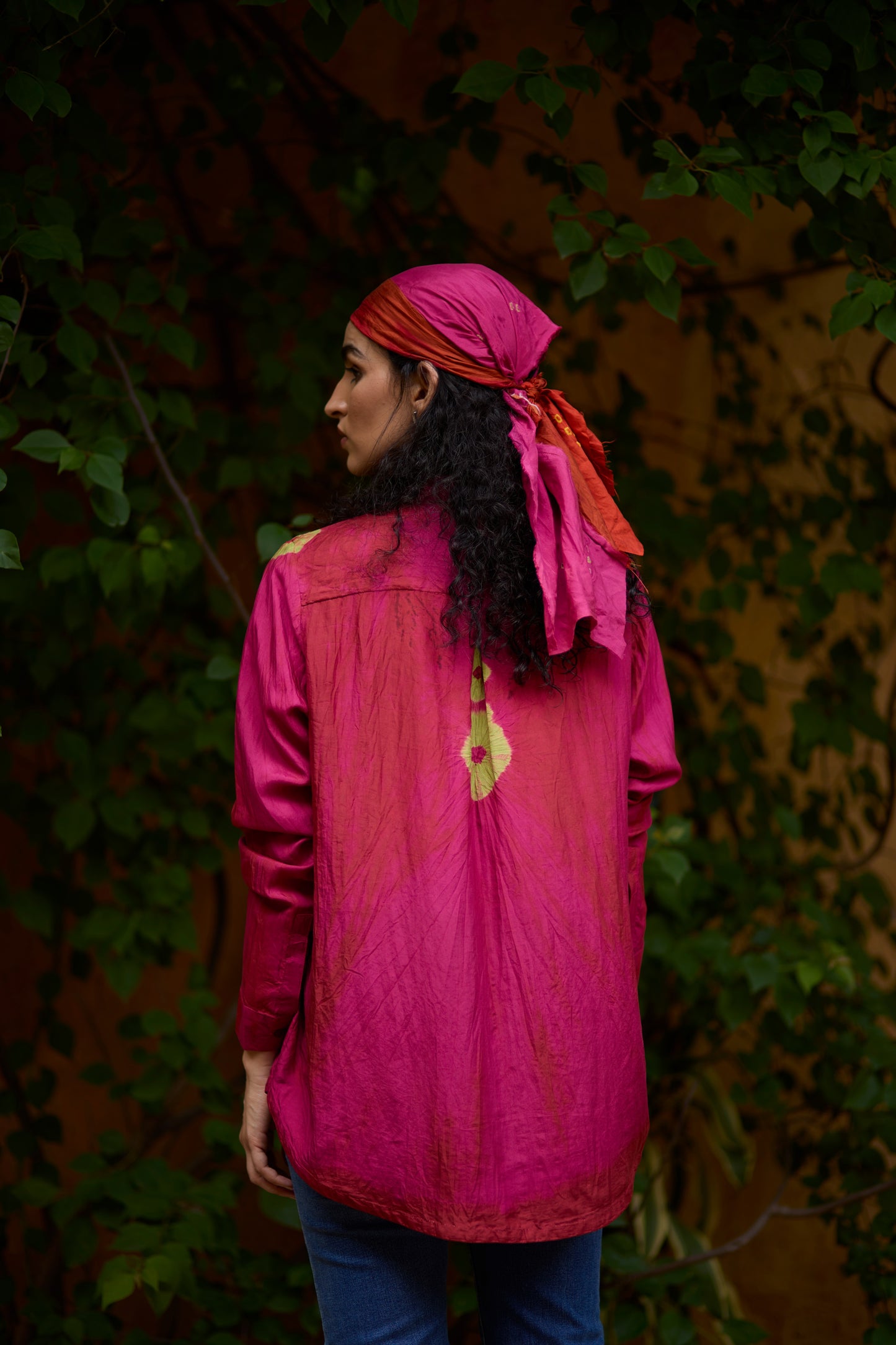 Pink Pure Silk Placement Bandhani Motif Shirt