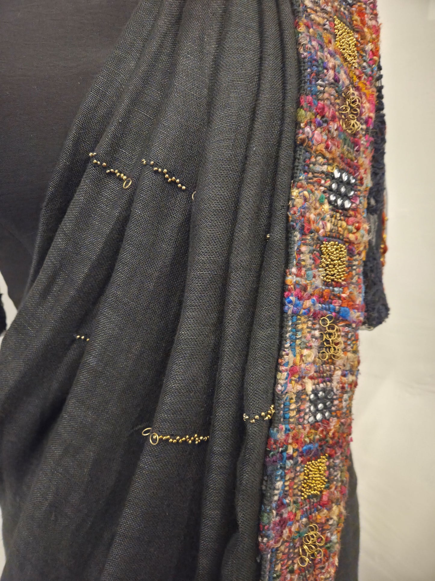 Black Linen Hand Embroidered Saree