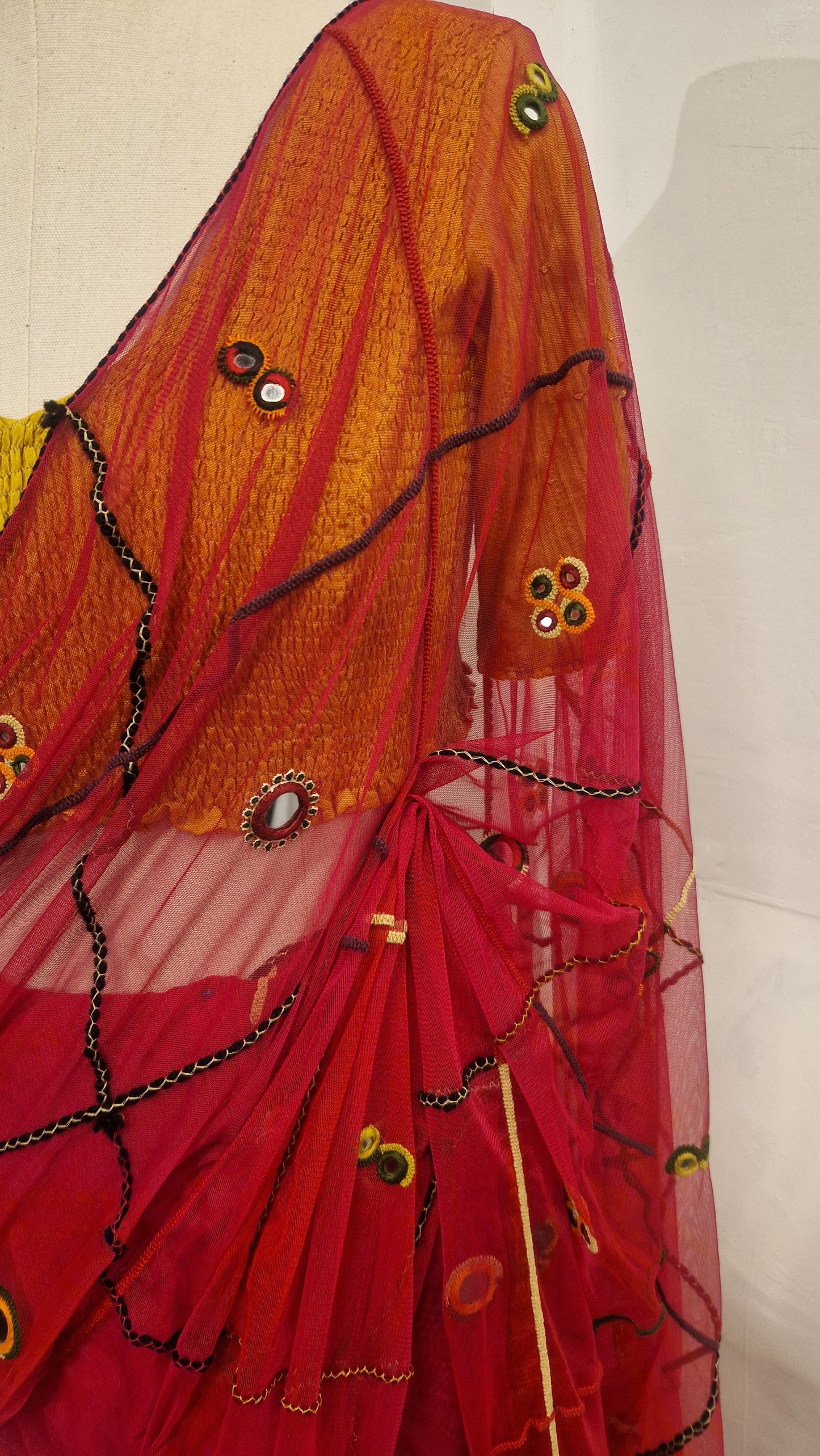 Pink Net and Mirrorwork Saree