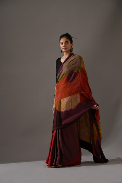 Multi Patchwork and Resist Dyed Saree Set