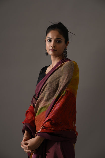 Multi Patchwork and Resist Dyed Saree Set