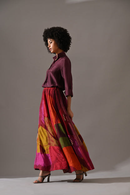 Multi Patchwork and Placement Tie Dye Skirt Set