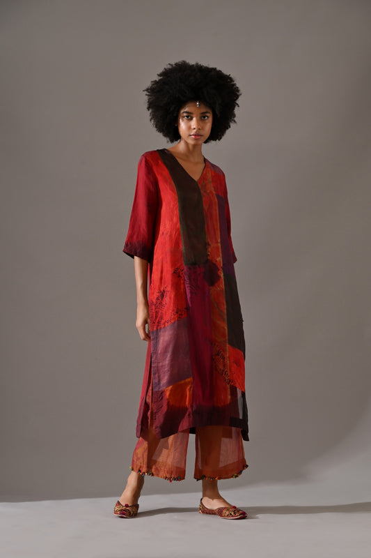 Multi Patchwork and Placement Tie Dye Kurta Set