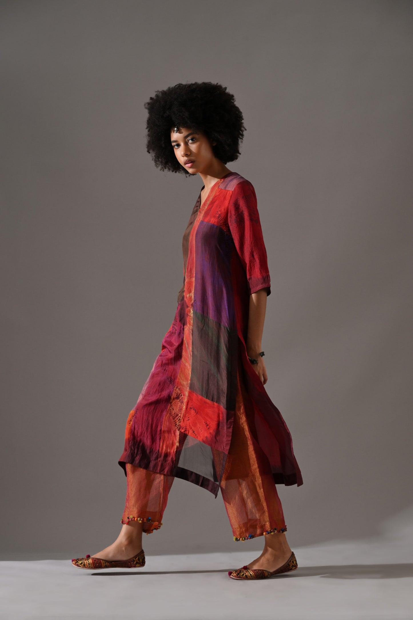 Multi Patchwork and Placement Tie Dye Kurta Set
