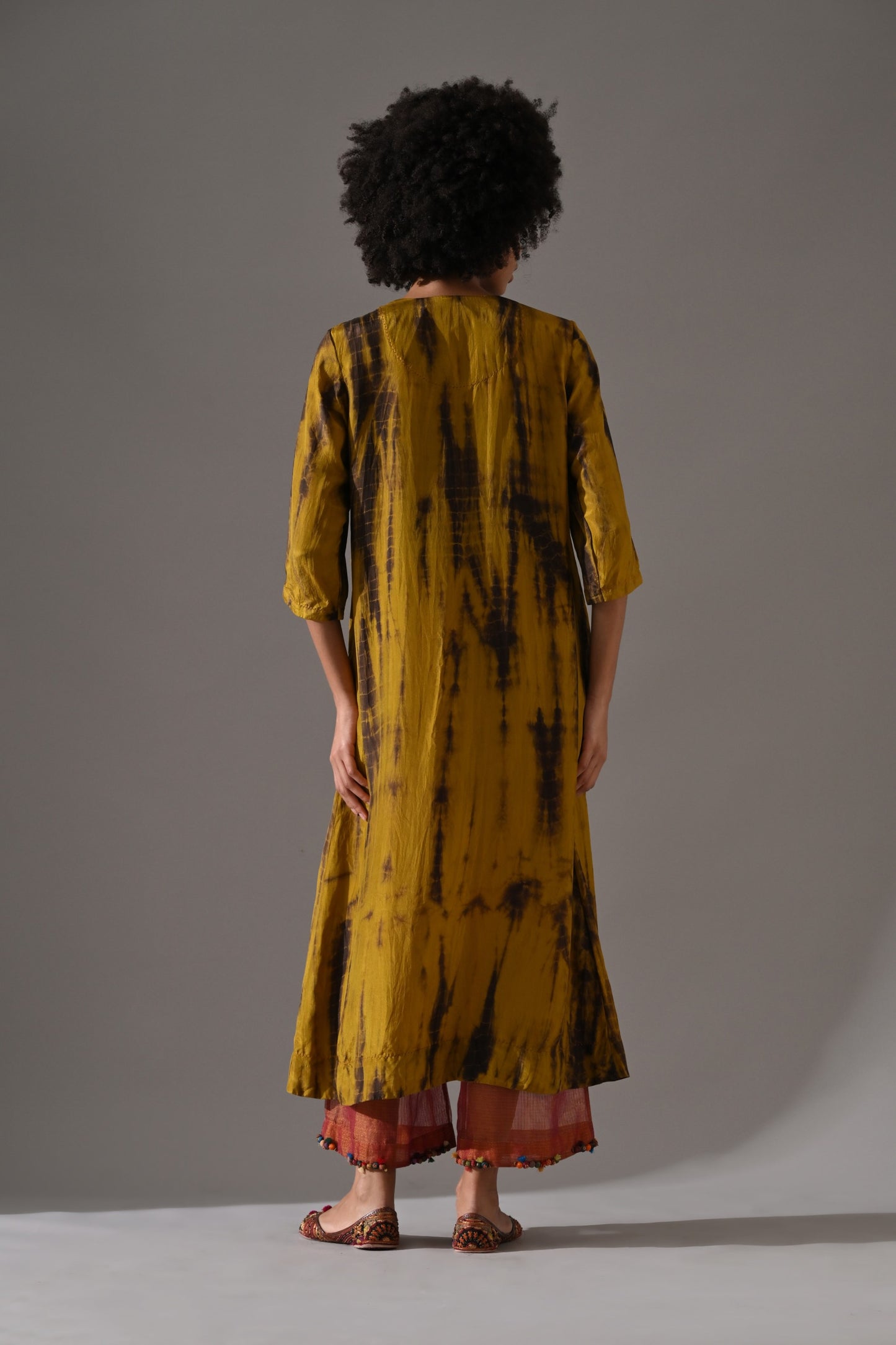 Mustard Tie Dye Embroidered Kurta Set