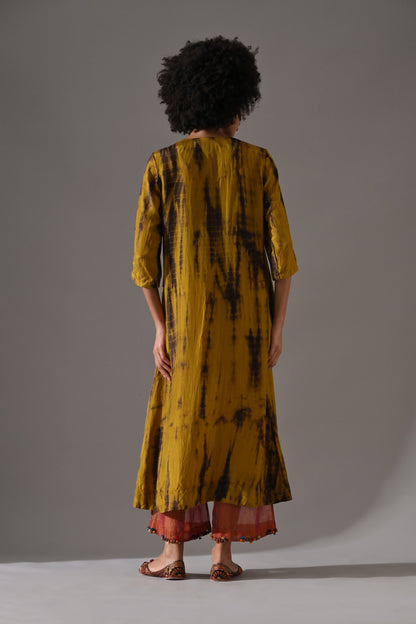 Mustard Tie Dye Embroidered Kurta Set