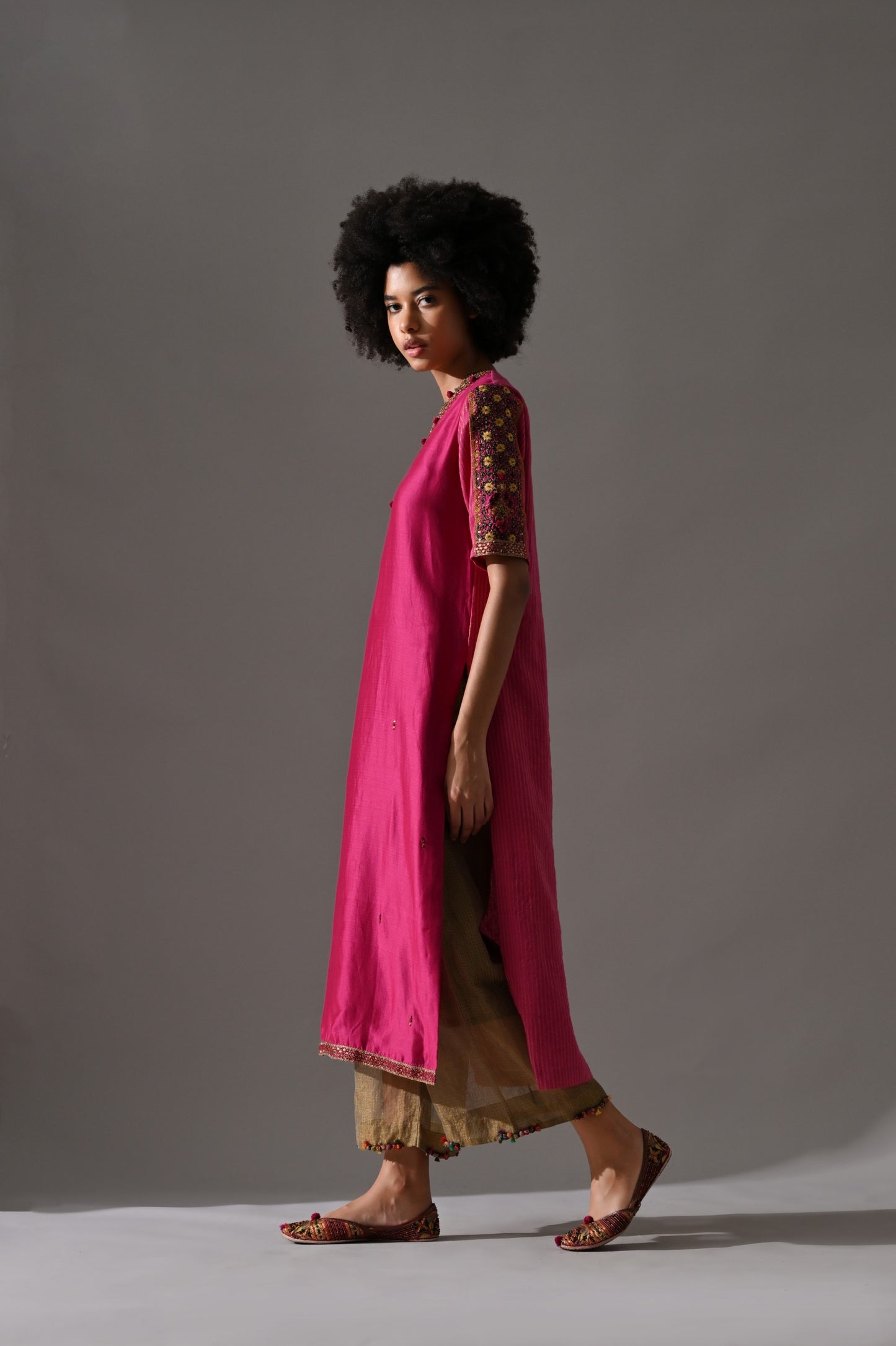 Pink Hand Embroidered Kurta Set