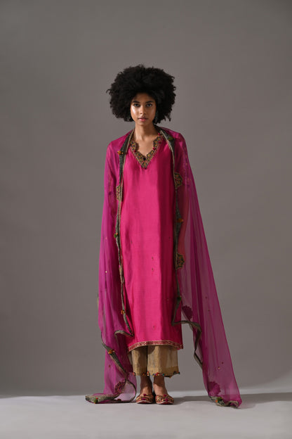 Pink Hand Embroidered Kurta Set