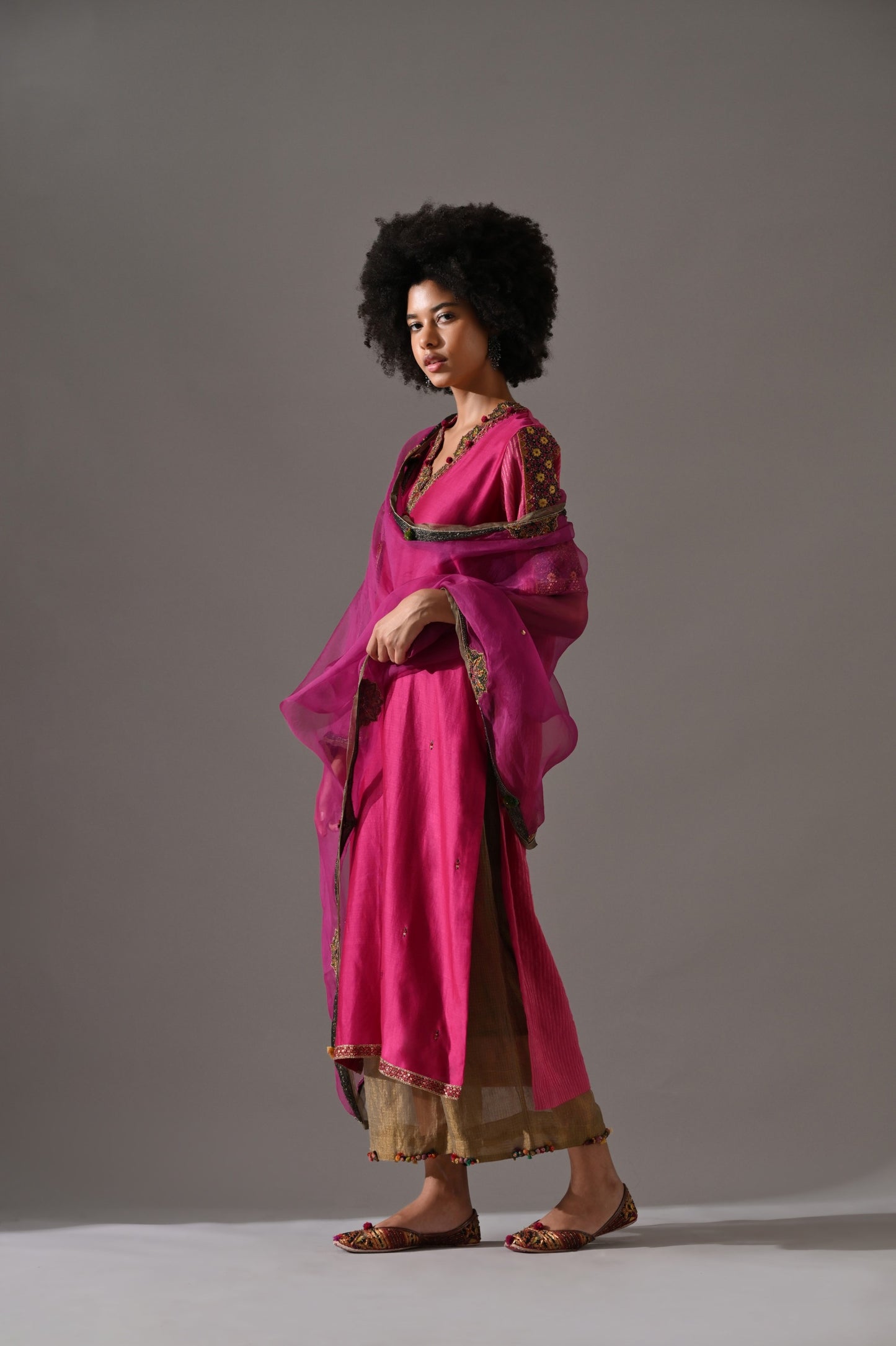 Pink Hand Embroidered Kurta Set