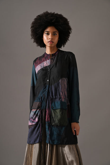 Beige Multi Patchwork and Placement Tie Dye Skirt Set
