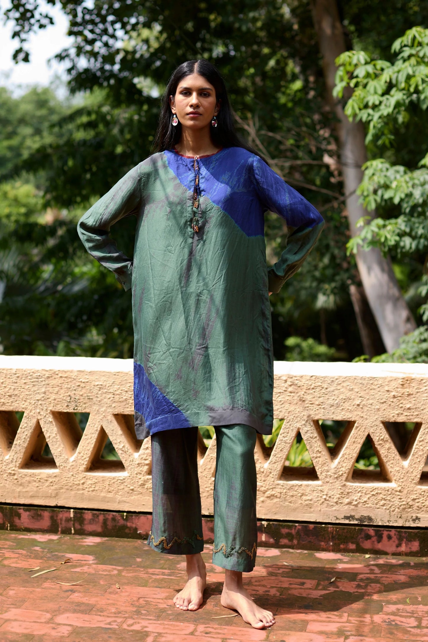 Teal Blue Tie Dyed Tunic Set