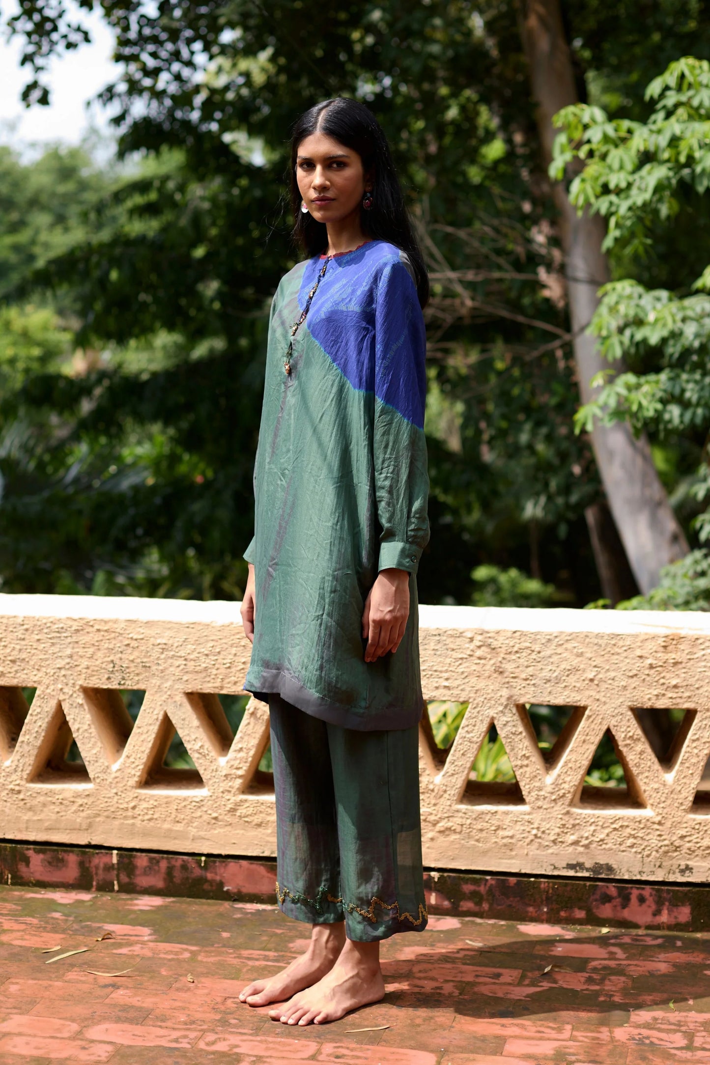 Teal Blue Tie Dyed Tunic Set