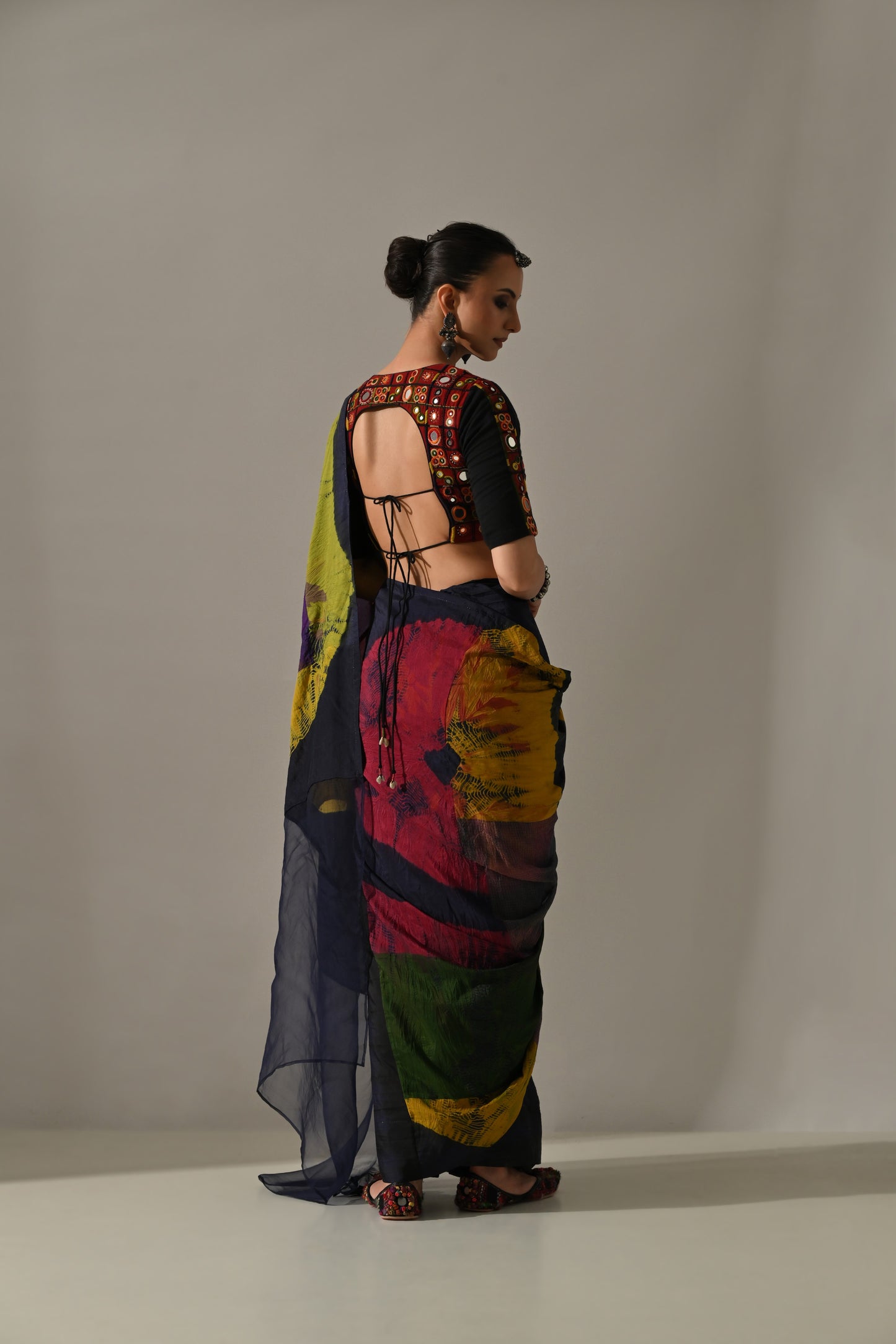 Multi Patchwork Hand Embroidered Saree Set