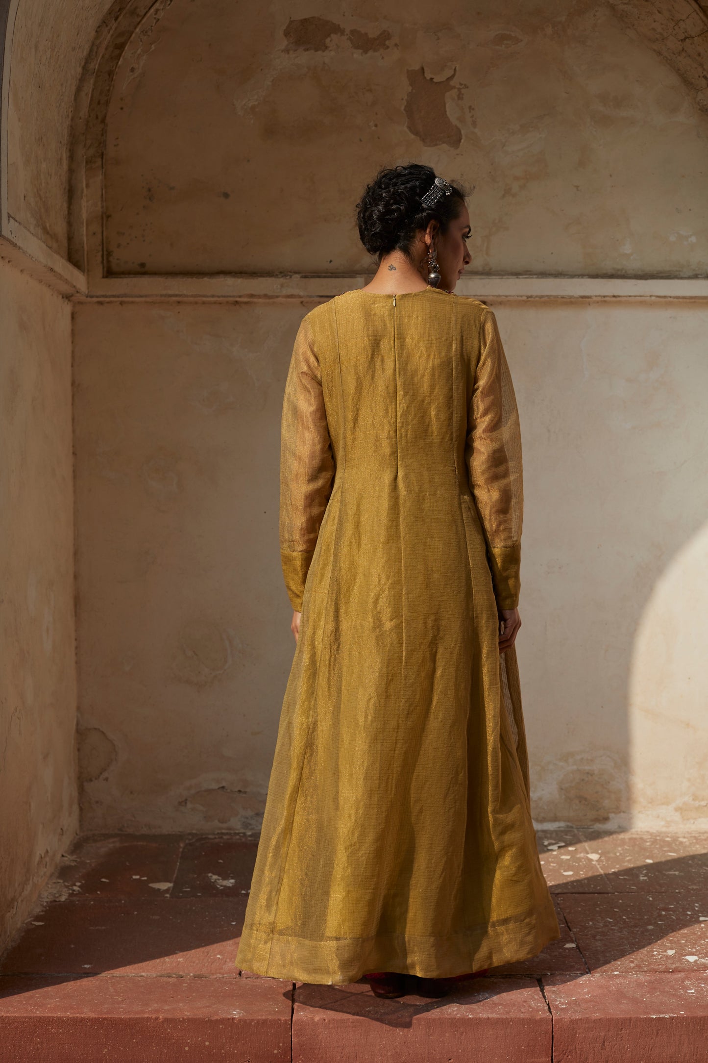 Golden Hand Embroidered Anarkali Set