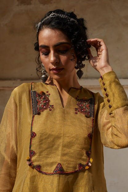 Golden Hand Embroidered Anarkali Set