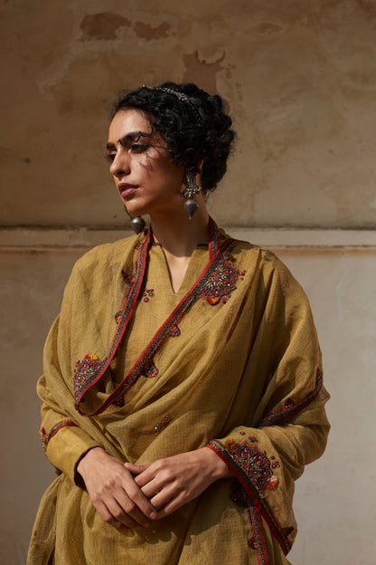 Golden Hand Embroidered Anarkali Set