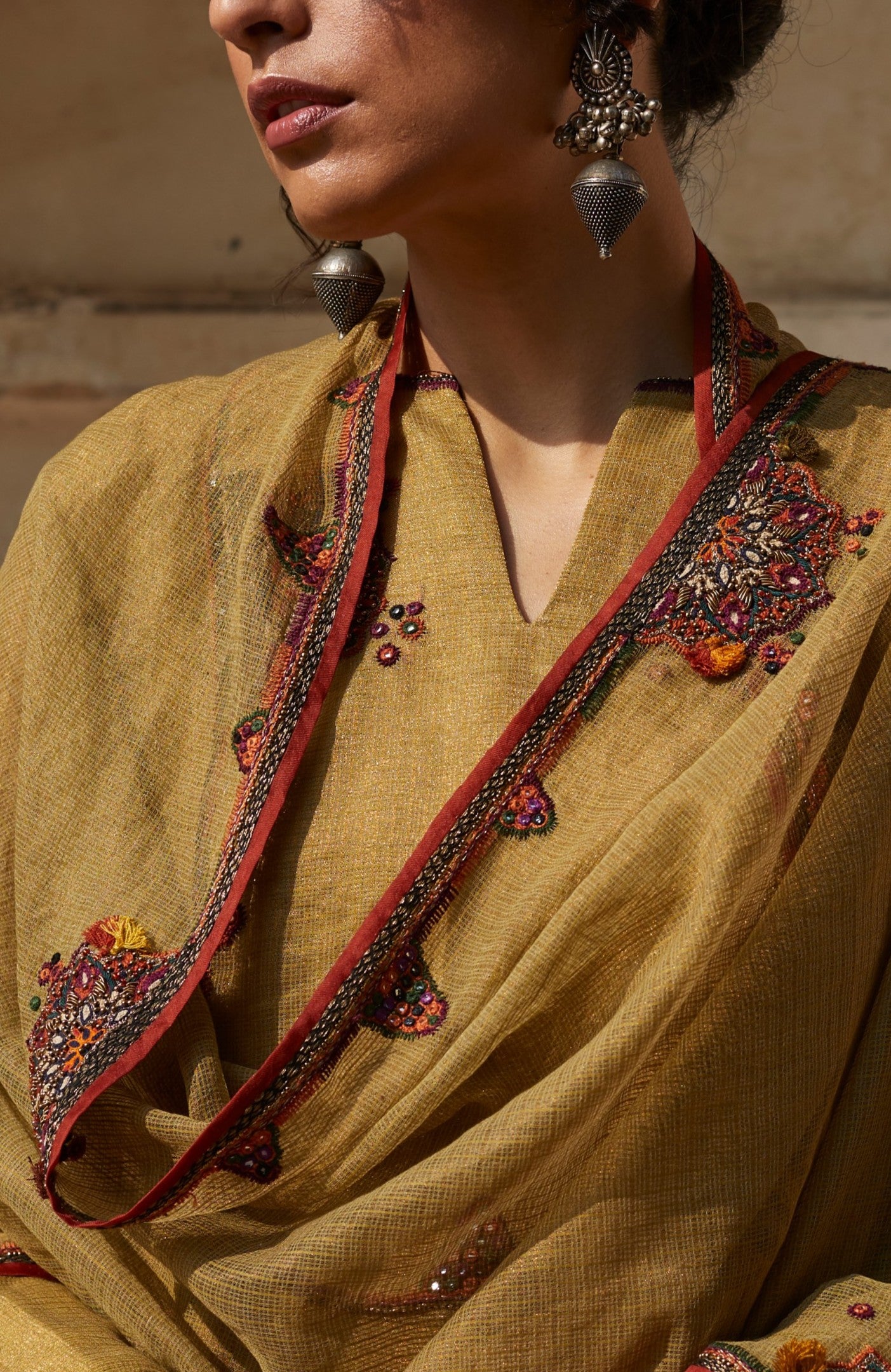 Golden Hand Embroidered Dupatta