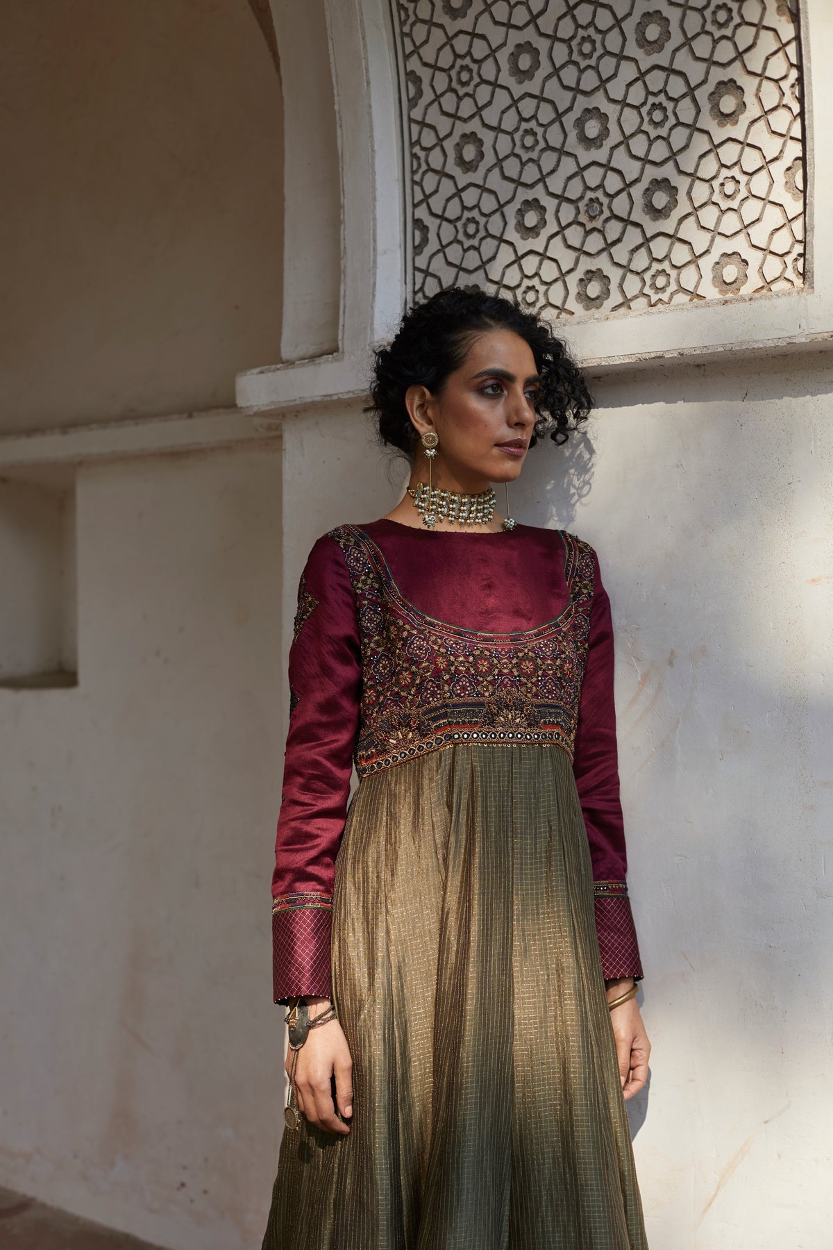 Olive Inlay Anarkali Set
