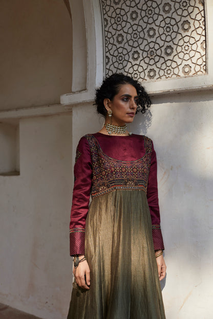 Olive Inlay Anarkali Set