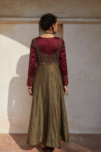 Olive Inlay Anarkali Set