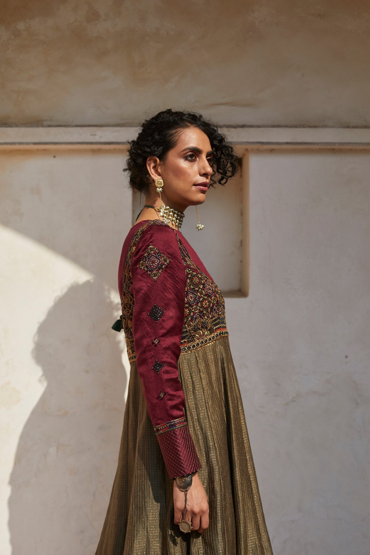 Olive Inlay Anarkali Set
