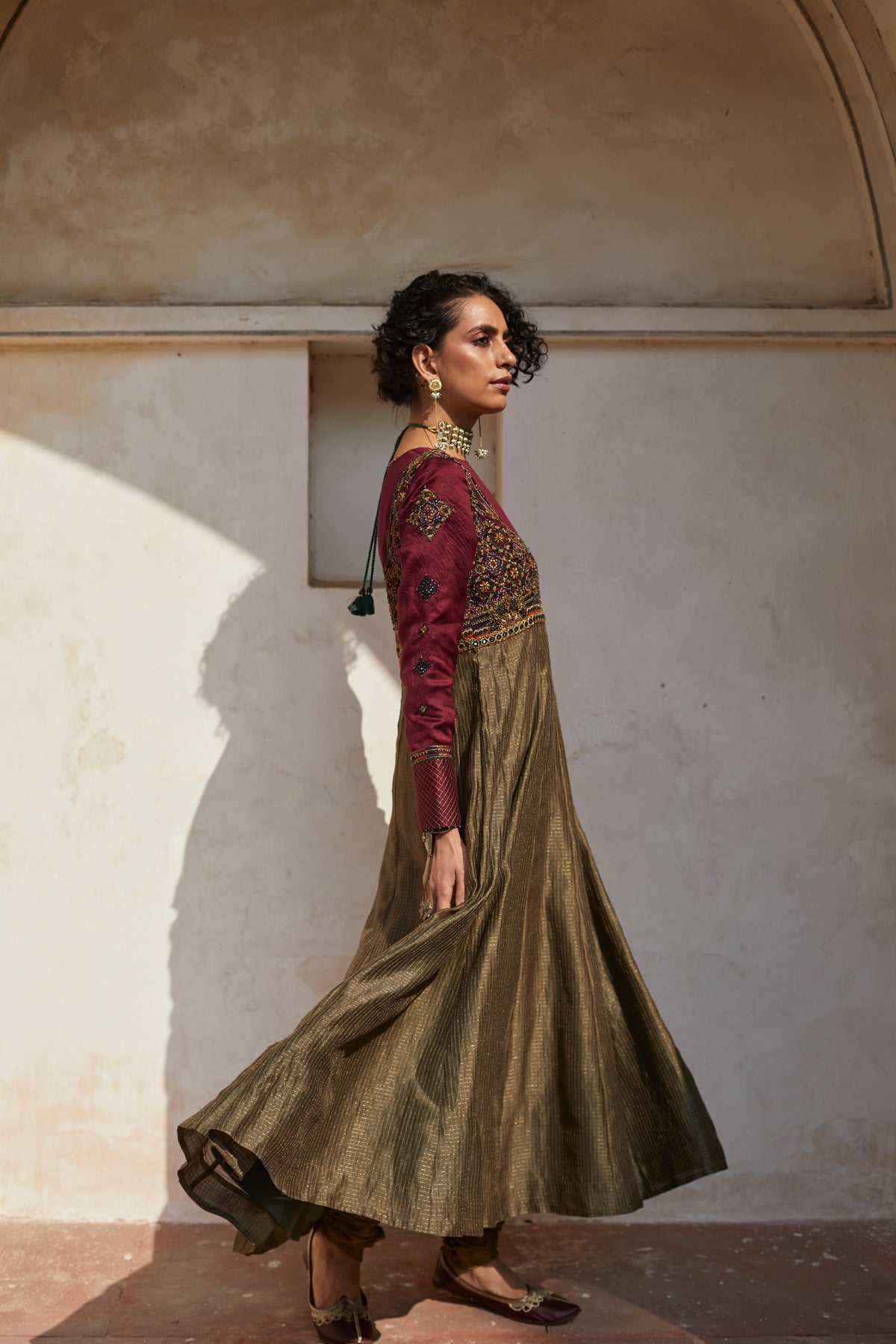 Olive Inlay Anarkali Set
