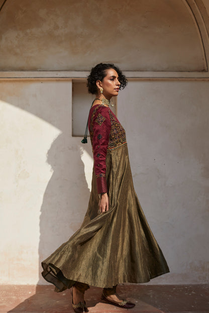 Olive Inlay Anarkali Set